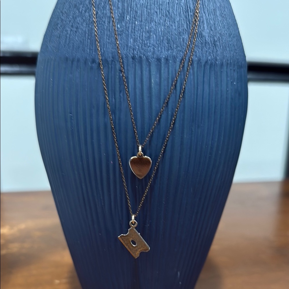 Gold Tone Heart and Razor Blade Pendant Necklace